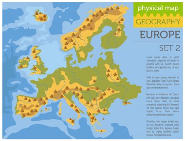 Düz Europe fiziksel harita Oluşturucu öğeleri üzerinde su Surf