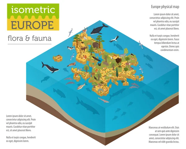 İzometrik 3d Avrupa flora ve fauna Oluşturucu öğeleri göster. 