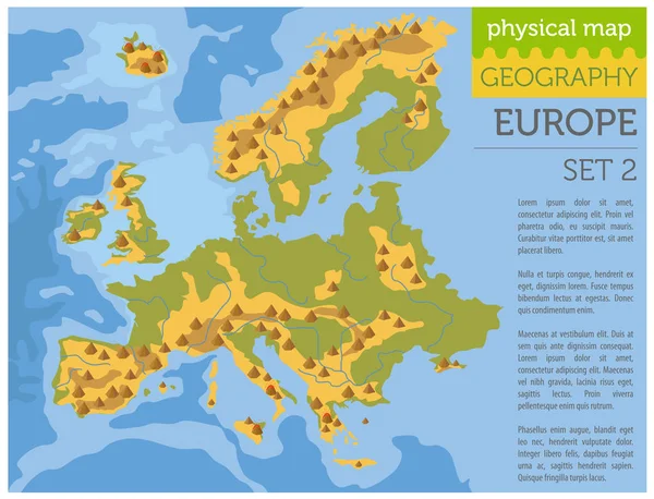 Düz Europe fiziksel harita Oluşturucu öğeleri üzerinde su Surf