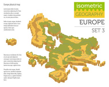İzometrik 3d Europe fiziksel harita Oluşturucu elemanları izole o