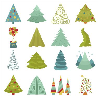 Noel ağacı Icon set. Düz izole. Yeni yıl kış c