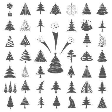 Noel ağacı Icon set. Düz izole. Yeni yıl kış c