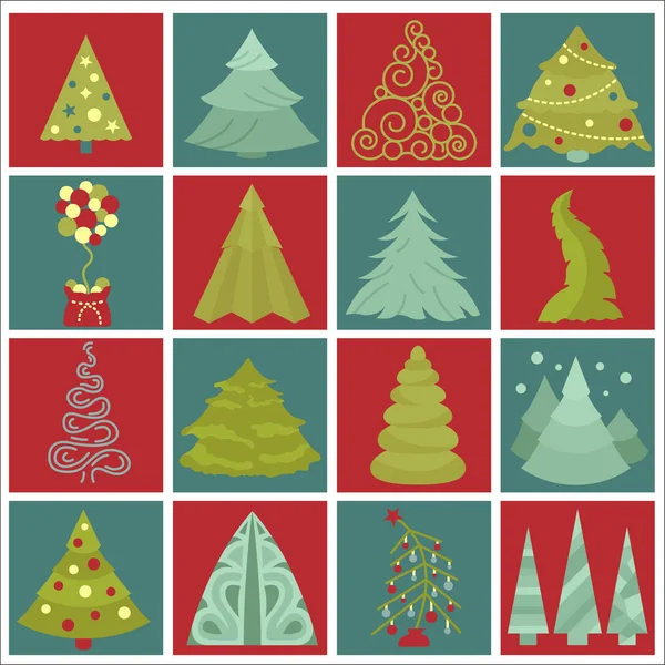 Set di icone dell'albero di Natale. Design piatto isolato. Capodanno inverno c — Vettoriale Stock