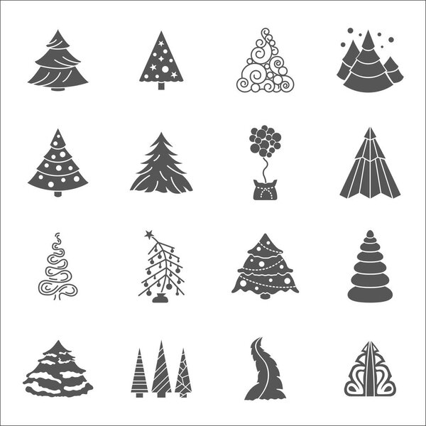 Christmas tree icon set. Flat isolated design. New year winter c
