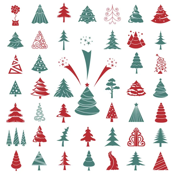 Χριστουγεννιάτικο δέντρο σύνολο εικονιδίων. Επίπεδη σχεδίαση απομονωμένες. Νέο έτος χειμώνα c — Διανυσματικό Αρχείο