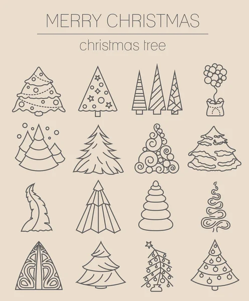 Kerstboom pictogramserie. Vlakke geïsoleerde dunne lijn ontwerp. Nieuwe Ja — Stockvector