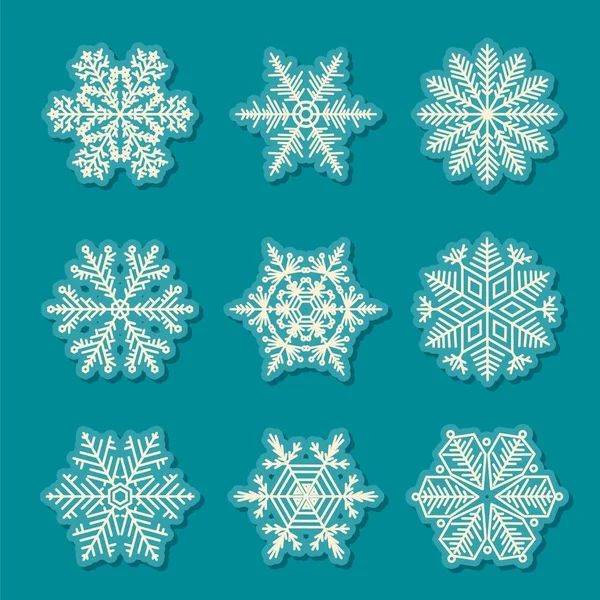 Conjunto de iconos de copo de nieve. Versión de esquema vintage. Colectio de Navidad — Archivo Imágenes Vectoriales