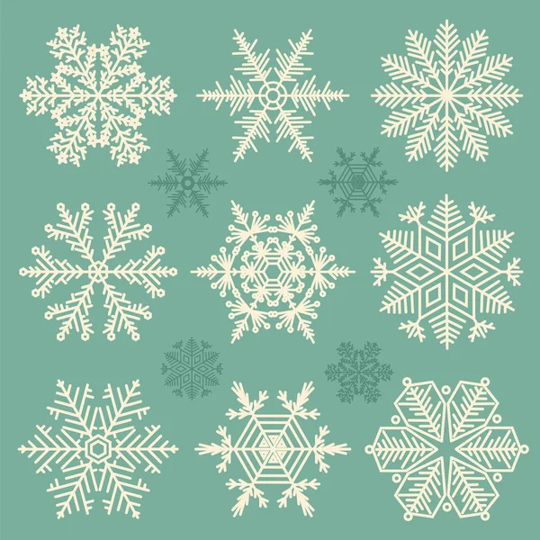 Conjunto de iconos de copo de nieve. Versión de esquema vintage. Colectio de Navidad — Vector de stock