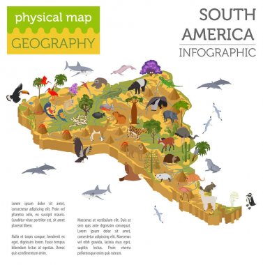 İzometrik 3d Güney Amerika flora ve fauna öğeleri eşleyin. Hayvanlar