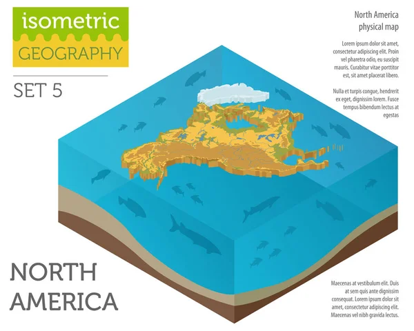 Isometrische 3D-Noord-Amerika fysieke kaart elementen. Build your own bouw — Stockvector