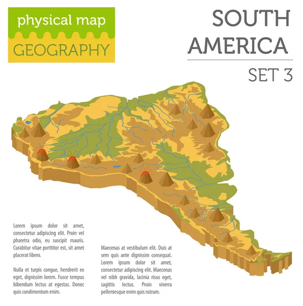 Isométrico 3d elementos do mapa físico da América do Sul. Construa o seu próprio — Vetor de Stock