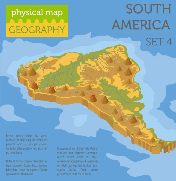 Isométrico 3d Sudamérica elementos de mapa físico. Construye tu propio — Archivo Imágenes Vectoriales