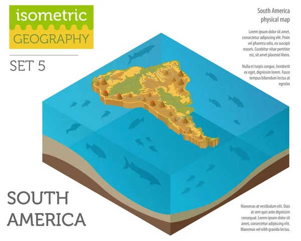 Izometryczny 3d elementów mapy fizycznej Ameryki Południowej. Zbuduj swój własny — Wektor stockowy
