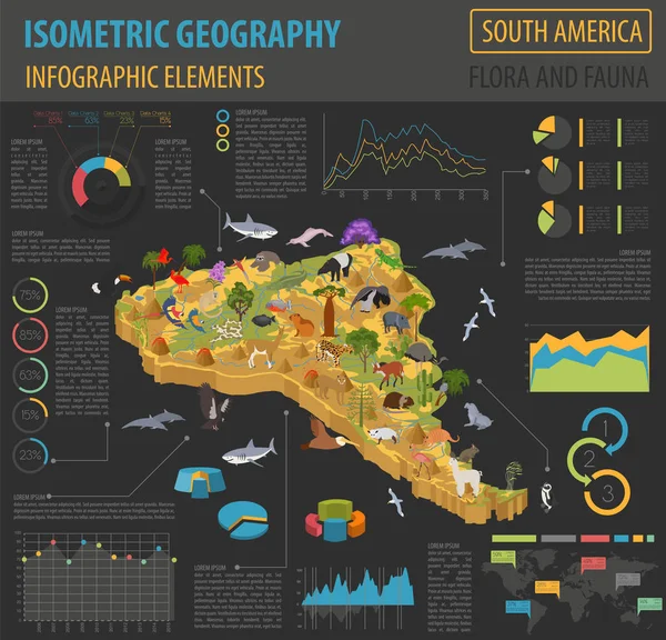 Isometric 3d South America flora and fauna map elements. Animals — Stock Vector