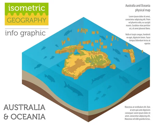 Elementy mapy izometryczny 3d fizyczne Australii i Oceanii. Kompilacja — Wektor stockowy