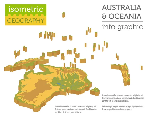 Isometric 3d Australia and Oceania physical map elements. Build — Stock Vector