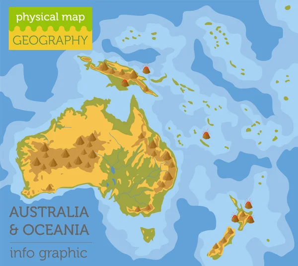 Австралія і Океанія фізична мапа елементів. Побудувати свій власний geog — стоковий вектор