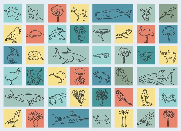 Düz Avustralya ve Okyanusya flora ve fauna öğeleri. Hayvanlar, b