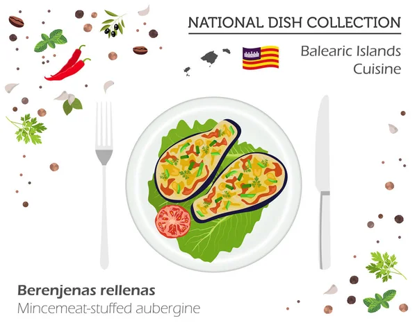 Keuken van de Balearen. Europese nationale schotel collectie. Min — Stockvector