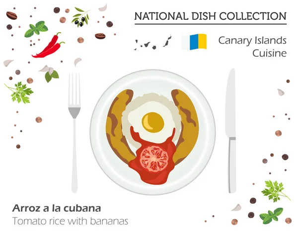 Kanarische Küche. Europäische Nationalgericht-Sammlung. Tomate — Stockvektor