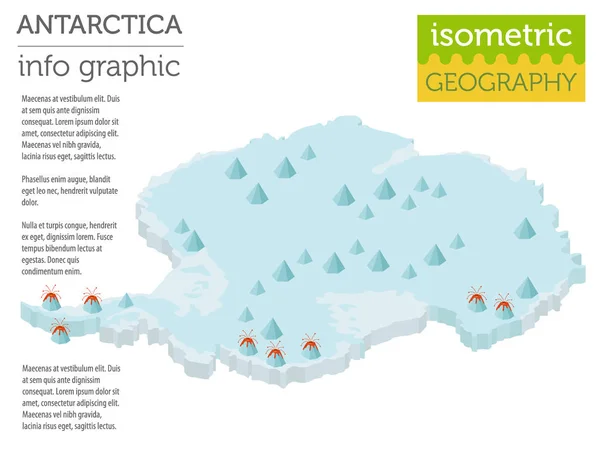 Isométrico 3d elementos del mapa físico de la Antártida. Construye tu propia ge — Vector de stock