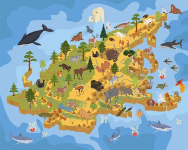 İzometrik 3d Asya flora ve fauna Oluşturucu öğeleri eşleyin. Ani