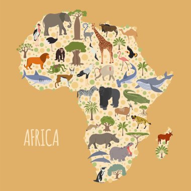Düz Afrika flora ve fauna Oluşturucu öğeleri eşleyin. Hayvanlar, b