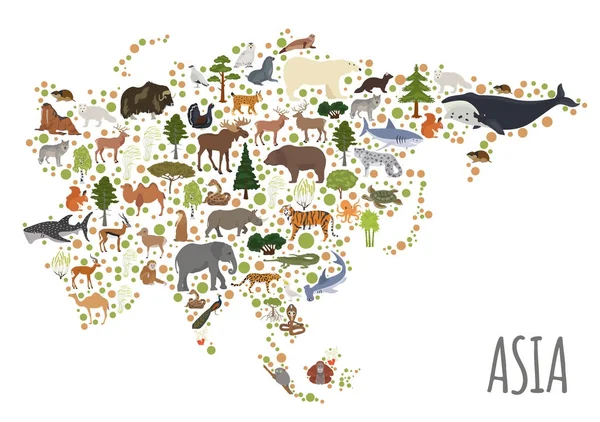 Flat Asian flora and fauna map constructor elements. Animaux, bi — Image vectorielle