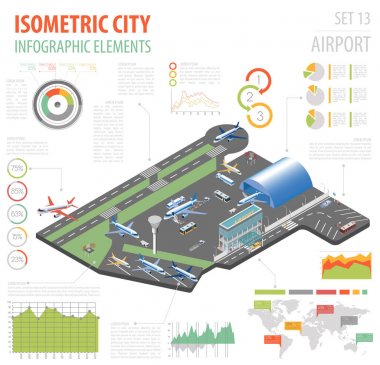 3D izometrik Havaalanı ve şehir harita Oluşturucu öğeleri izole 