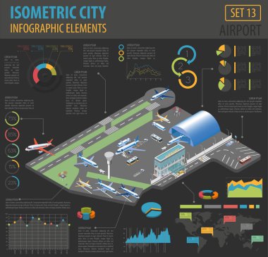 3D izometrik Havaalanı ve şehir harita Oluşturucu öğeleri izole 