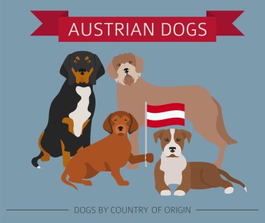 Dogs by country of origin. Austrian dog breeds. Infographic temp clipart