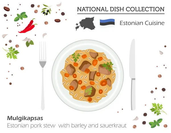 에스토니아 요리입니다. 유럽 국가 접시 컬렉션입니다. 스 포 — 스톡 벡터