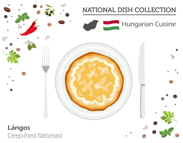 Macar mutfağı. Avrupa yerel yemeğiniyiyormuşsun koleksiyonu. Kızartılmış — Stok Vektör