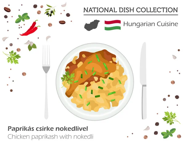 Hongaarse keuken. Europese nationale schotel collectie. Kip pa — Stockvector