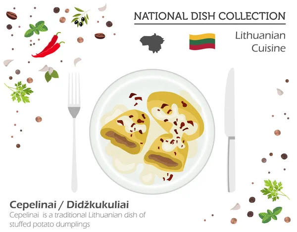 Lituania Cocina. Colección de platos nacionales europeos. Lituano — Vector de stock
