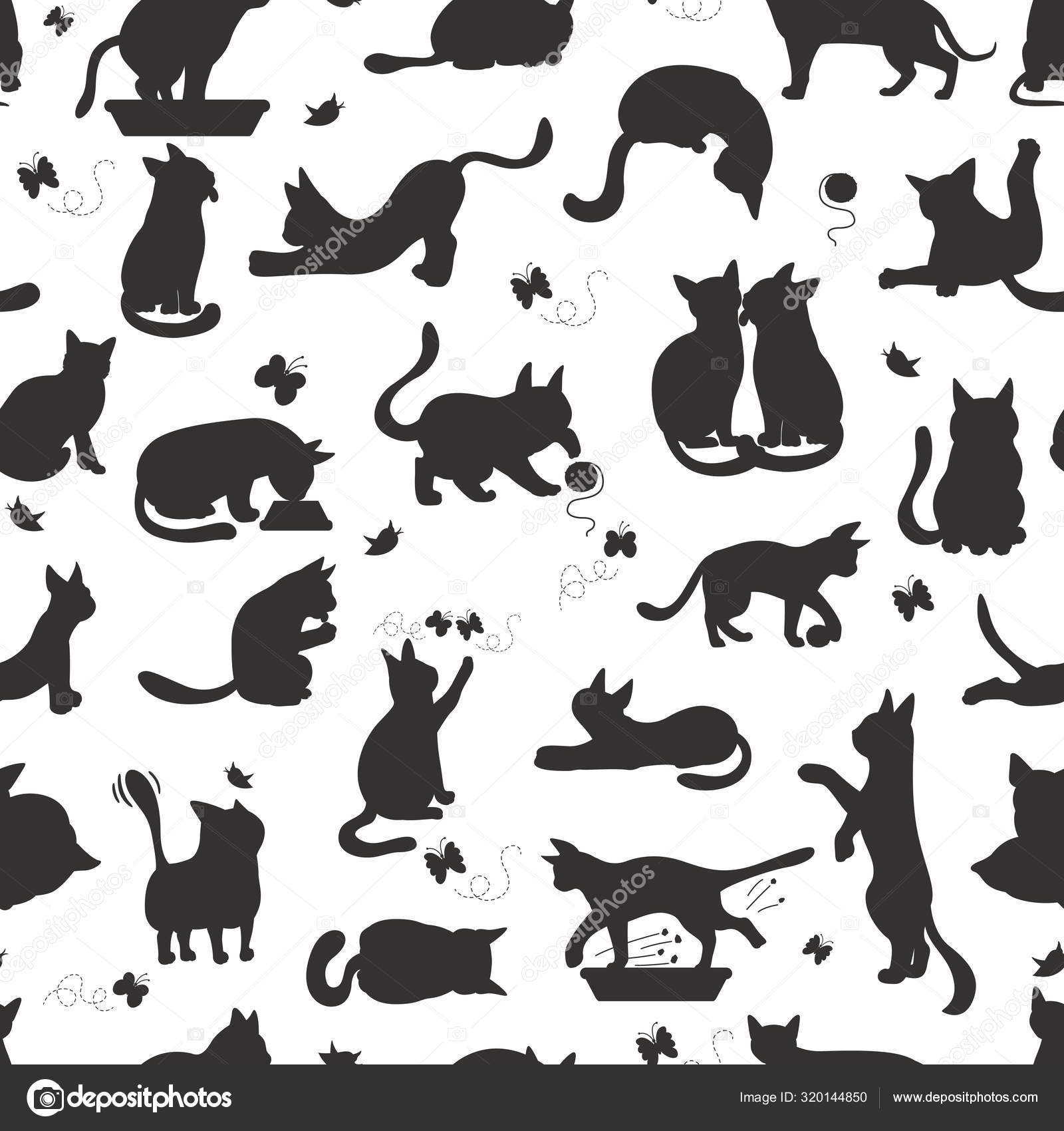 만화 고양이는 물기 없는 패턴을 가지고 있습니다. 다른 고양이의 자세, 스톡 벡터 - ©A7880S 320144850, image size:1600x1700