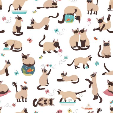 Çizgi film karakterleri kusursuz desen. Farklı kedi pozları., 