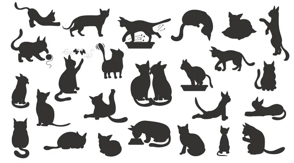 Silhouettes de dessins animés chat personnage collection. Différents po de chat — Image vectorielle