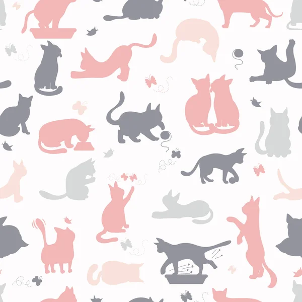 Cartoon cat characters seamless pattern. Different cat`s poses, — Stock Vector