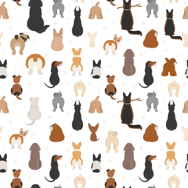 Dog poses behind. Dog`s butts. Flat design seamless pattern — 스톡 벡터