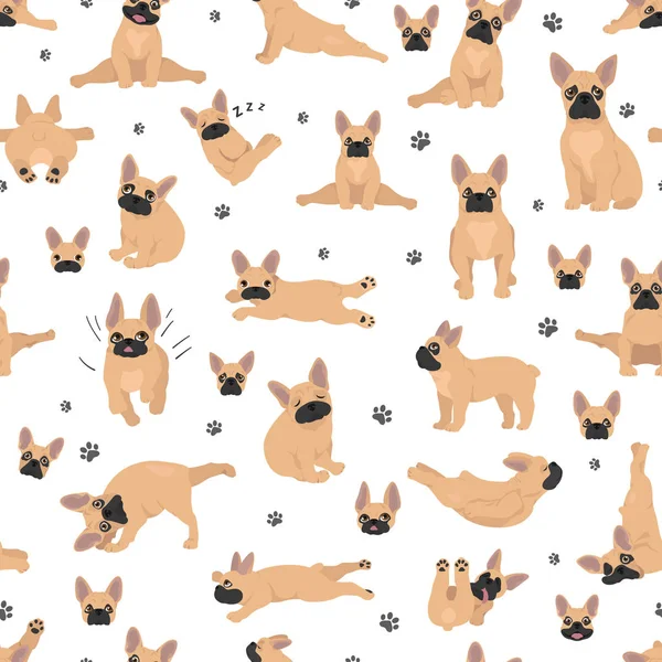 French bulldog seamless pattern. Dog healthy silhouette and yoga — 스톡 벡터