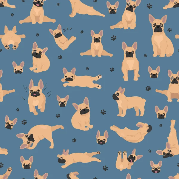 French bulldog seamless pattern. Dog healthy silhouette and yoga