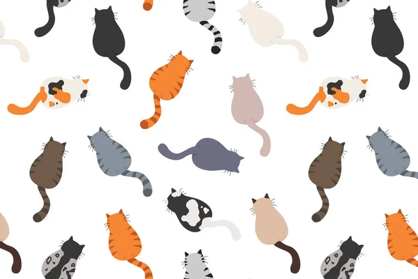 Cats poses behind. Cat`s butts. Flat design pattern — ストックベクタ