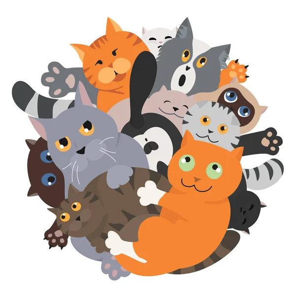 Kočičí plakát. Sbírka postav kreslených koček. Kytice koček. — Stockový vektor