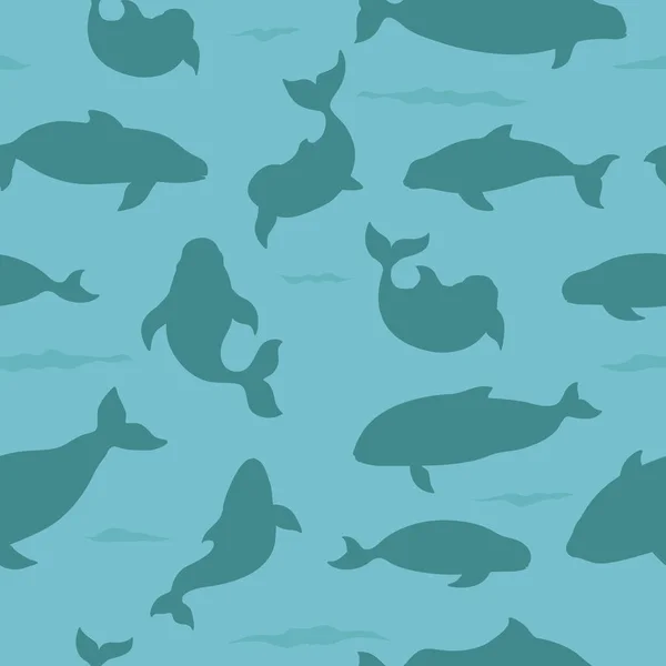 海洋哺乳动物群。 不同的海豚集合。 卡通公寓 — 图库矢量图片
