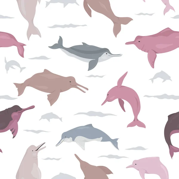 Ποταμός δελφίνια απρόσκοπτη μοτίβο. Συλλογή θαλάσσιων θηλαστικών. Καλάθι — Διανυσματικό Αρχείο