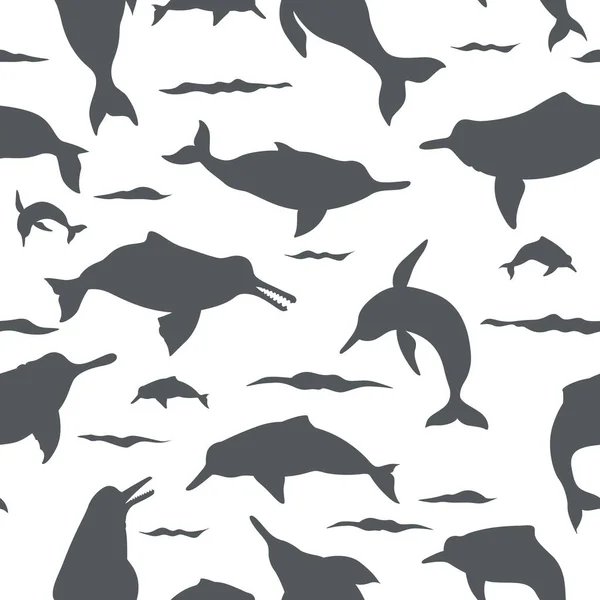 Flussdelfine nahtlose Muster. Sammlung von Meeressäugern. Einkaufswagen — Stockvektor
