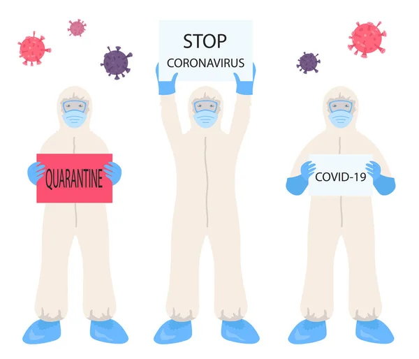 Corona Virus Doctor Protection Suit Quarantine Stop Coronavirus Epidemic Design — Stock Vector