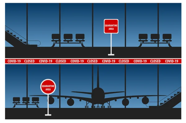 Obszar Kwarantanny Zatrzymać Koncepcję Epidemii Koronawirusów Lotnisko Miejsca Publiczne Zamknięte — Wektor stockowy