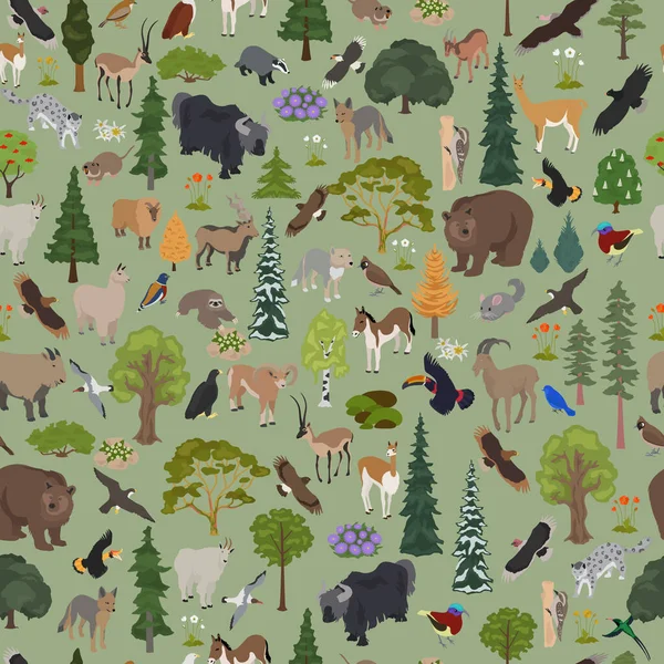 Bioma Floresta Montane Padrão Sem Emenda Região Natural Mapa Mundo — Vetor de Stock